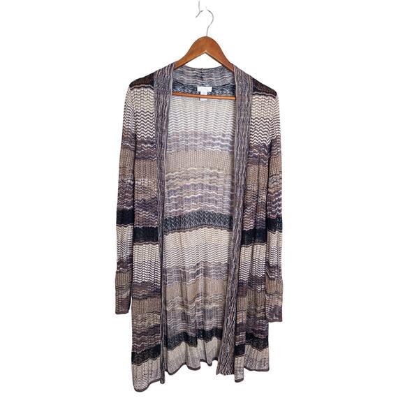 Chico’s Danika Neutral Space Dye Loose Knit Striped Open Cardigan Large - Picture 6 of 9